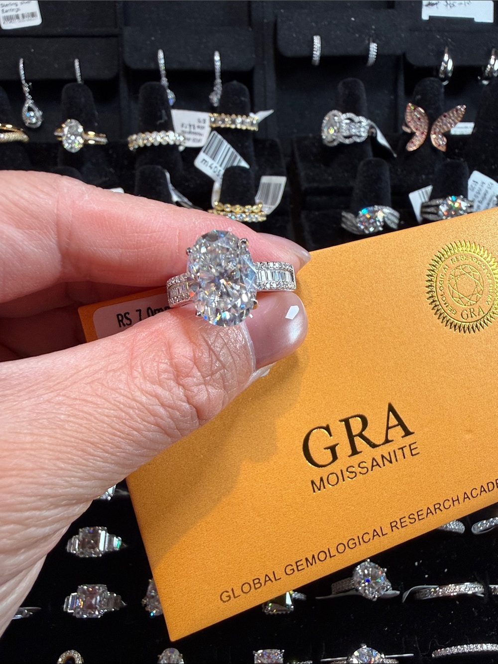 Oval Solitaire Engagement Ring with Pave Band - White